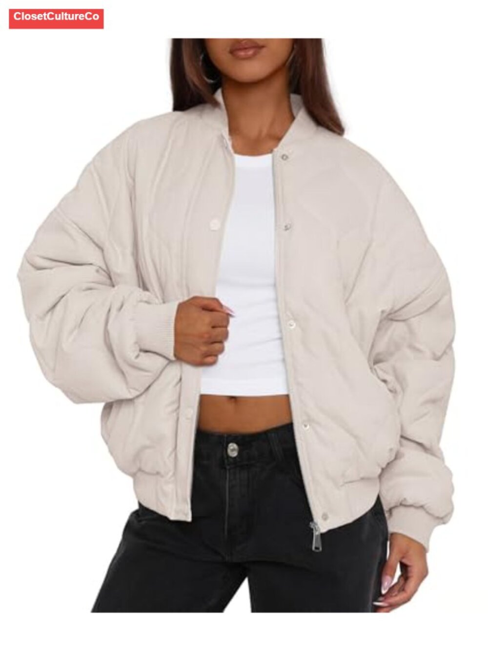 Quilted Bomber Jacket Womens Cropped Zip Up Winter Coat